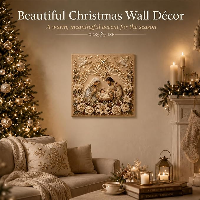 DIY Christmas Pearl Diamond Painting Kit, 5D Pearl Art Craft for Adults and Beginners, Christmas Church and Jesus Wall Decor, Holiday Gifts, 12 x 12 Inch (Jesus Design A)
