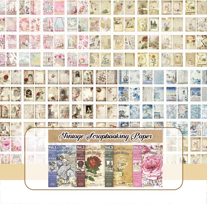 160Pcs Vintage Scrapbook Paper, Double-Sided Junk Journal Paper, 4 Styles