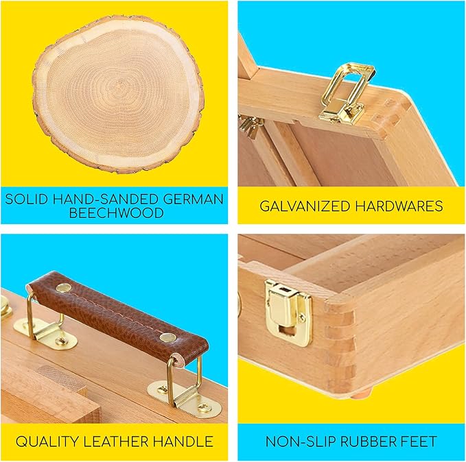 MEEDEN Table Top Easel for Painting: Portable Tabletop Easel with Storage | Wood Easel for Adults - Sketch Box Easel for Students Artist Beginner - Art Desk Easel for Plein Air Natural 15"x10.5"