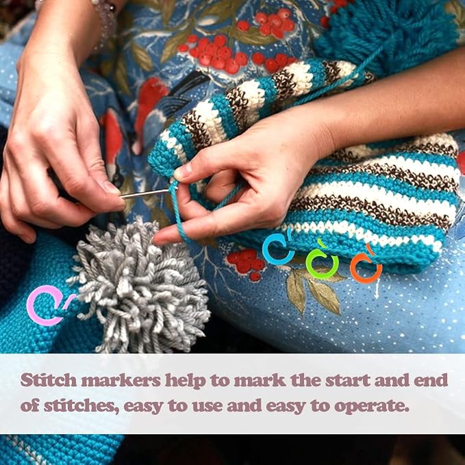 LUNARM Stitch Markers for Crocheting Knitting 160pcs Crochet Stitch Markers | 2 Sizes Knitting Stitch Markers for Finer & Bulky Yarns, Multiple Colors for Lace Shawls,Looms Sewing, Reusable Storage Box