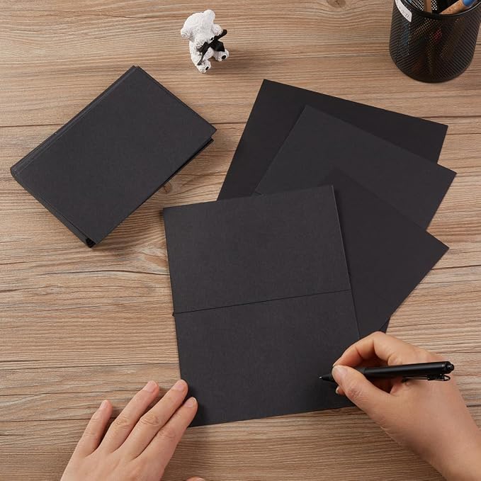 50 Pack Blank Folded Cardstock Cards, Black, 5x7