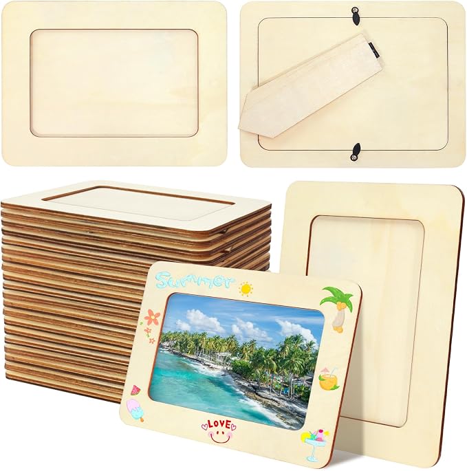 VOKOY 30 Pack Wooden Picture Frames for Crafts, 4" x 6" Photos DIY Wood Frames for Crafting,Unfinished Standing Photo Frames DIY Crafts Wood Decorate for Birthday Party Gifts