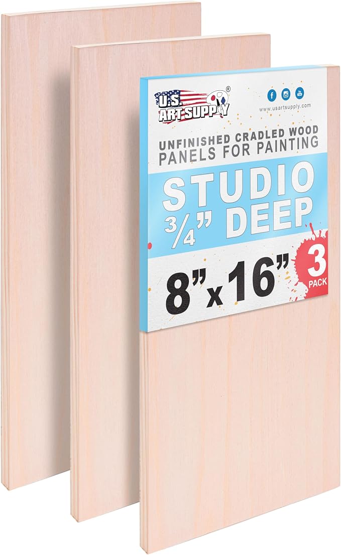U.S. Art Supply 8" x 16" Unfinished Cradled Wood Panels for Painting