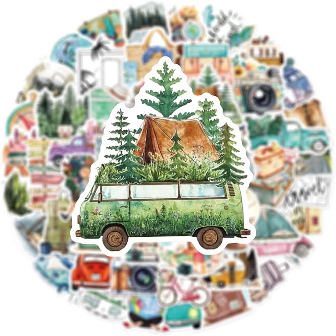 50 Pcs Outdoor Travel Stickers Kids Teens Adults Hiking Adventure Camping Laptops Decals Water Bottle Luggage Cups Guitar Notebook Scrapbook Bicycle Graffiti Tags Sticker