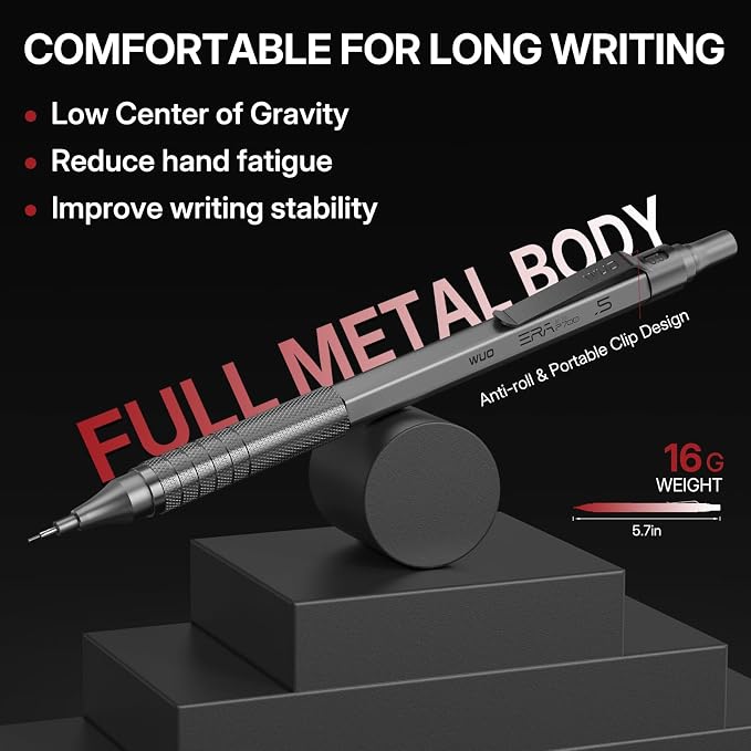 WUO Mechanical Pencil Set, 5 Pack Drafting Pencils 0.3/0.5/0.7/0.9/2.0mm