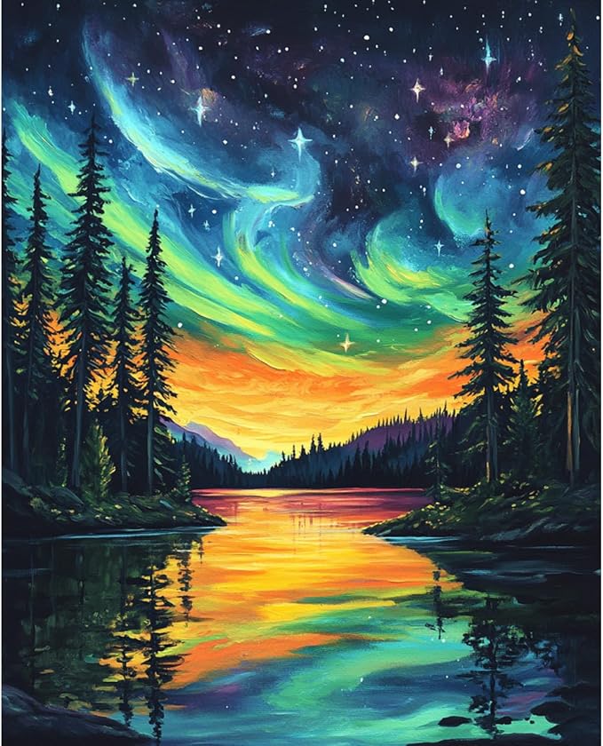 Banket Paint by Numbers Kit for Adults Beginner Starry Night DIY Painting Kits for Adults Landscape Easy Adult Paint by Number Kits on Canvas Color by Numbers for Gifts Home Wall Decor 16x20 Inch