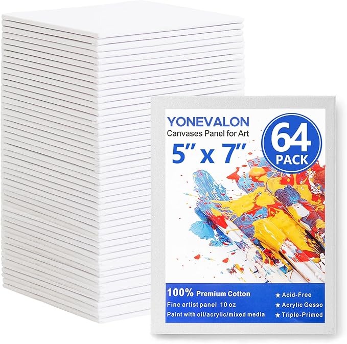 Small Canvas Boards for Painting 5x7in, 64 Pack Bulk Mini Paint Canvases | Blank Canvas Panels, Gesso Primed 100% Cotton, for Acrylic Oil Watercolor Tempera, Ideal for All Skill Level
