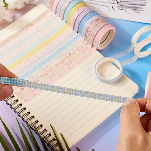 20 Rolls Washi Tape Set 7mm Pastel Scrapbook Bible Tape Decorative Tape Pack Pink Aesthetic Colored Tape Rolls Stickers for Crafts DIY Scrapbook Study Journaling Planner Supplies