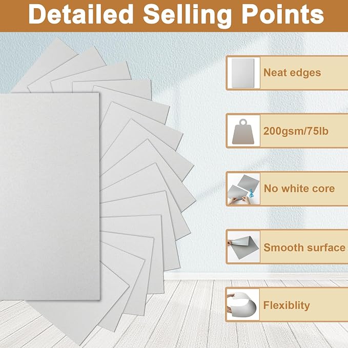 Silunkia 100 Sheets Grey Cardstock 5 Assorted Size Craft Paper 75lb