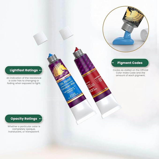 MyArtscape Oil Paint Set - 24 x 12ml Artist Oil Paints | Rich pigment oil paints for canvas painting with smooth blending layering glazing and glossy finish