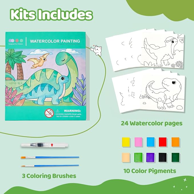 Paint with Water Coloring Books for Kids - Water Coloring Painting Book for Toddlers, 24Pages Drawing Activity Dinosaur No Mess Art for Kid Ages 3-8, Arts Crafts Activities Holiday Gift for Girls Boys