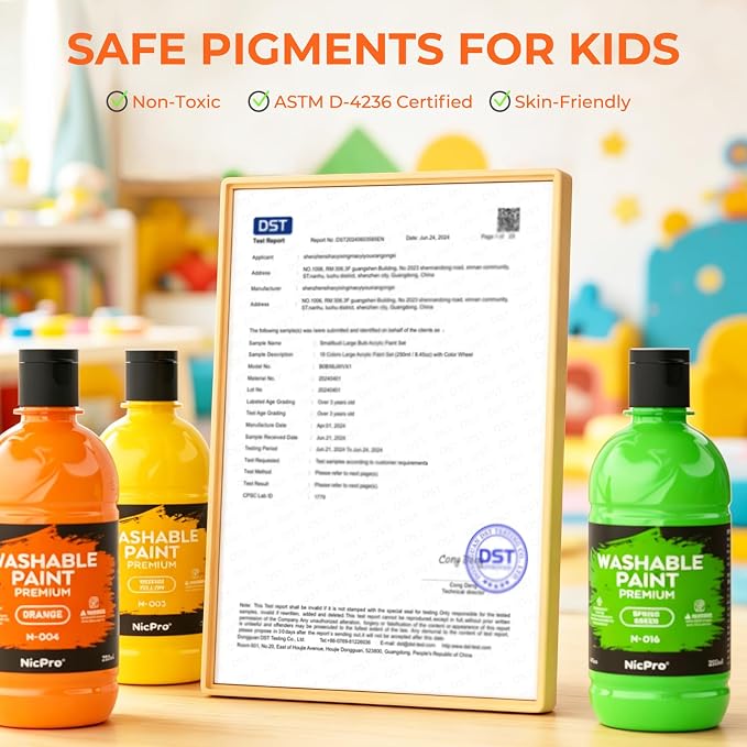 Nicpro 24 Colors Large Washable Paint Set for Kid (8.45oz), Acrylic Bulk | Paint Supplies Non Toxic Tempera Paint for Art, Craft DIY, Poster & Finger Paint, School, Home, Teacher Classroom Must Haves
