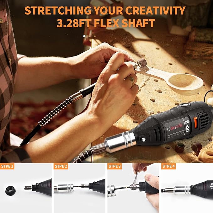 GOXAWEE Mini Rotary Tool Kit with Keyless Chuck & Flex Shaft -140Pcs, Black