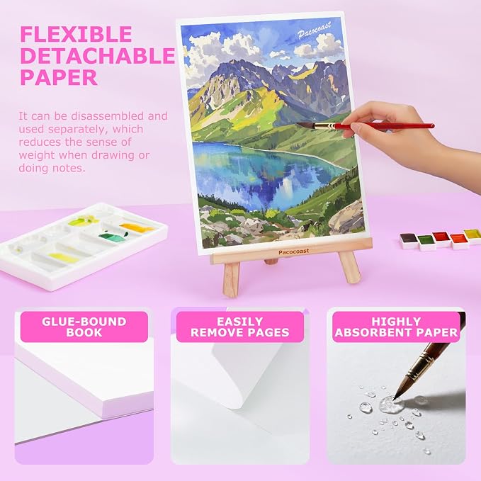 Pacocoast 9"x12" Watercolor Paper Pad, 140lb/300gsm Water Color Paper, Pink