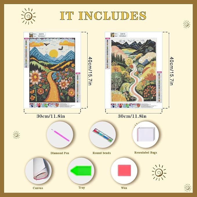 DOTSOPS 2 Pcs Landscape Diamond Art Painting Kits Round Full Drill | DIY Gem Art Paint by Diamonds for Adults,Beginner Home Wall Decoration Living Room Women Gifts (11.8 x 15.7 Inches)