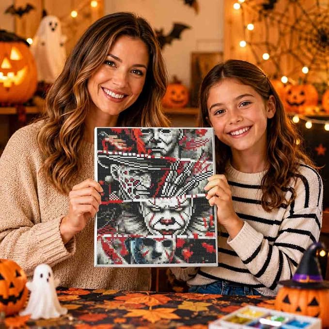 Horror Diamond Art Kits for Adults with Frame,Halloween Diamond Painting