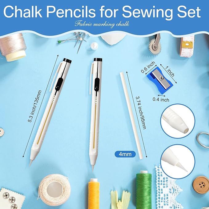 Motiskyy 28 Pcs Chalk Pencil Refillable Cartridge Set, Sewing Chalk Pen and White Refill Tailors Pencil for Marking Fabric Patterns
