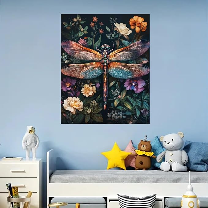 Dragonfly Paint by Numbers Kit for Adults Beginner 16x20inch(Without Frame) | Flowers Adult Paint by Number Kits on Canvas, DIY Acrylic Oil Painting by Numbers for Adults for Gift Home Wall Decor