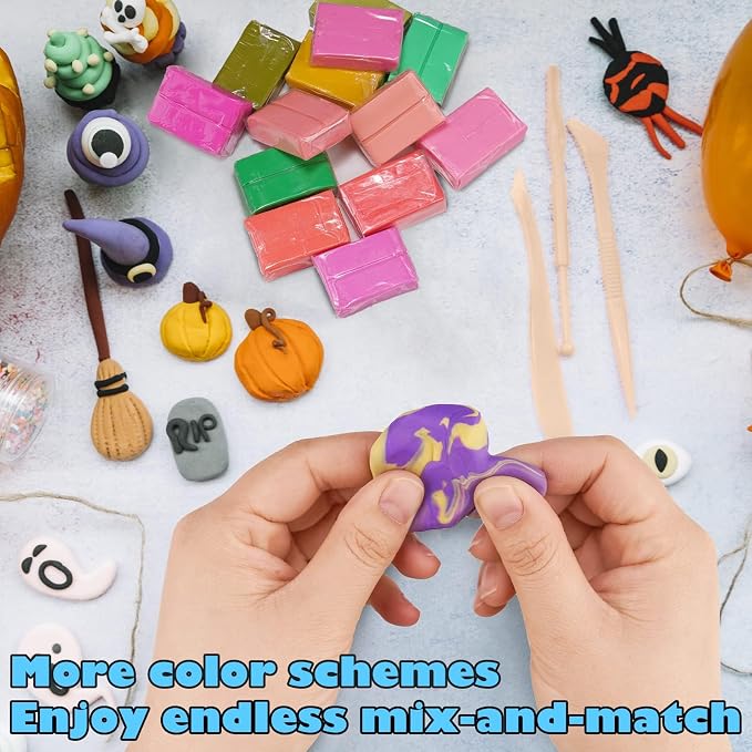 Tomorotec 100PCS Polymer Clay Value Pack 82 Colors in Bulk | Individually Wrapped Small Blocks Starter Kit with Tools, Oven Modeling Clay, Baking Clay for Sculpting for Kids Beginner