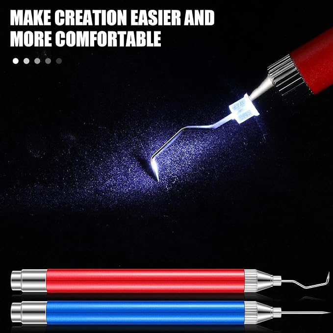 Therwen 2 Pcs LED Vinyl Weeding Pen Tools with Hook Tips, Red, Blue | Built-in LED Light, Tiny Vinyl Detail Removal, for Heat Transfer, Compatible with Silhouette Machines