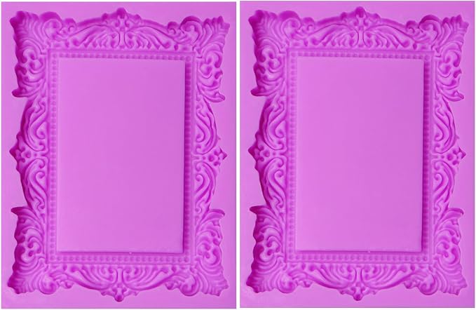 Baroque Photo Frame Fondant Silicone Molds, 3D Picture Mirror Frame Cake Decoration Molds for Chocolate Candy Sugar Craft Gum Paste Cookies Resin Clay Set of 2