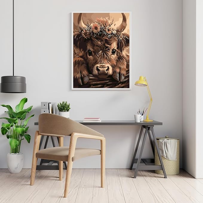 Mosaflare Highland Cow Paint by Numbers for Adults Beginner 12X16 inch | Animals Adult Paint by Number Kits on Canvas, DIY Acrylic Oil Easy Painting by Numbers for Home Wall Decor (Without Frame)