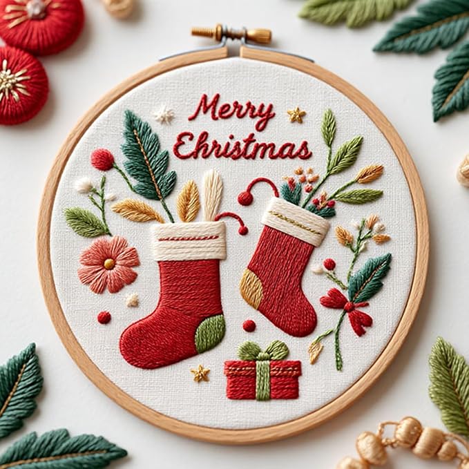 COCOMOX Christmas Embroidery Kit for Beginners, Hand Craft Gift for Adults | 3 Different Christmas Pattern, Cross Stitch Kits