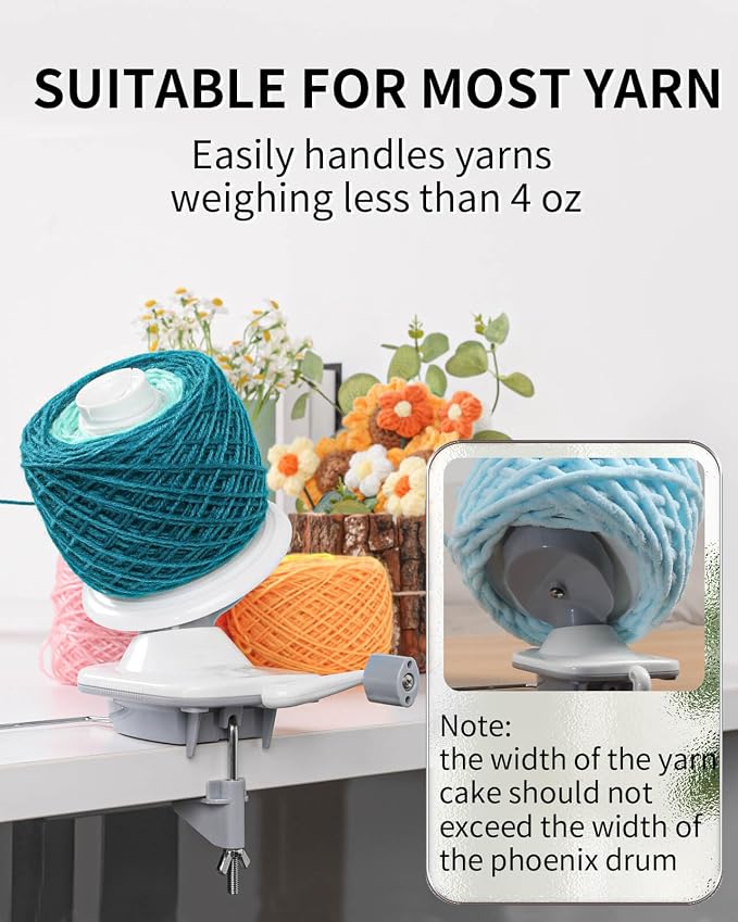SPEENSUN 3.5 OZ Manual Yarn Cake Winder, Low Noise Spinner for Crocheting | ABS Ball Maker with Non-Slip Table Clamp, Easy Install Knitting Tool, Smooth Operation for Yarns Below Size 5