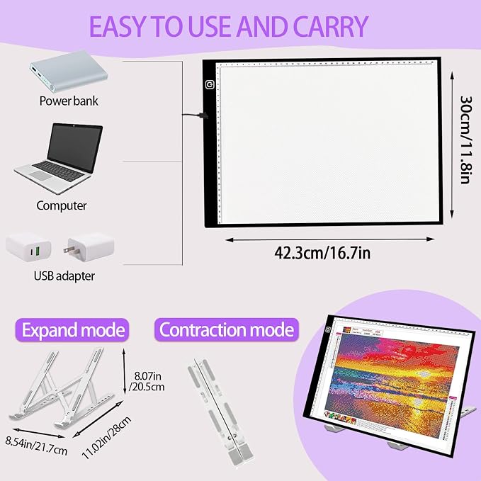 DNSGOOR 244Pcs Diamond Art Accessories Kit with A3 LED Light Pad