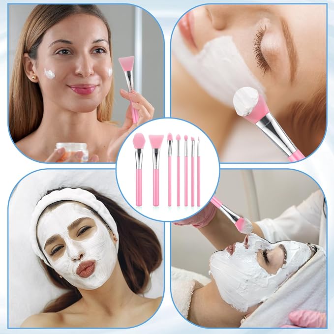 7PCS Silicone Brush Applicator Kit, Resin Brush Applicator UV Resin Brushes Applicators Jelly Brushes Applicators for Cream Makeup Products and Epoxy Art Crafting, Pink