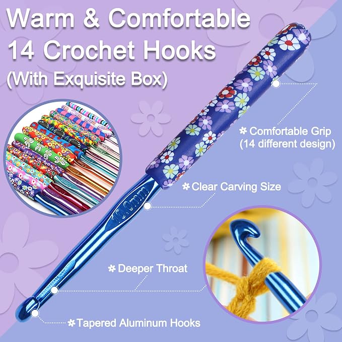 Coopay 14pcs New Warm Crochet Hooks for Beginner, Longer Crochet Hook Set