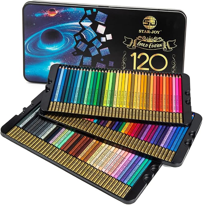 SJ STAR-JOY Gold Edition 120 Colored Pencils for Adult Coloring, Premier Color Pencils for Layering Shading Blending, Holiday Gifts for Artist Drawing, Oil Based Colored Pencils