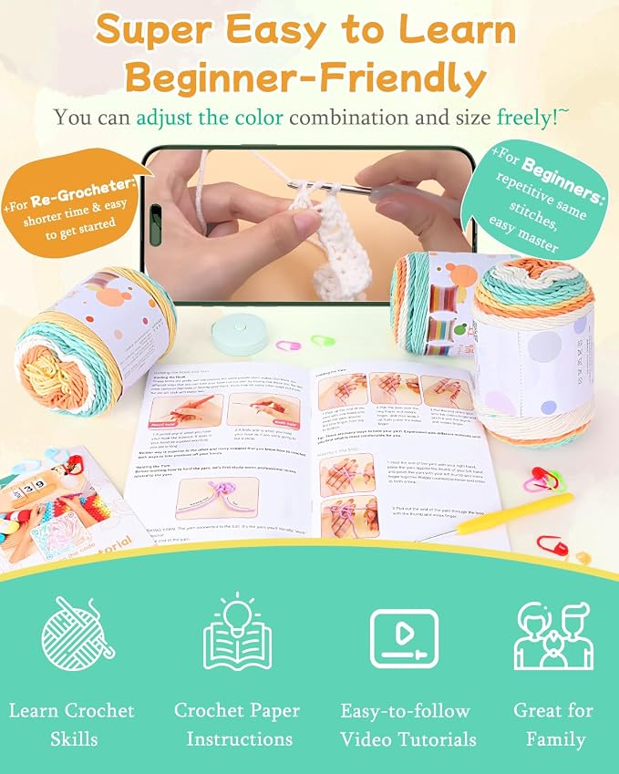 Aeelike Crochet Kit for Beginners,Knitting a Blanket with Cake Yarn