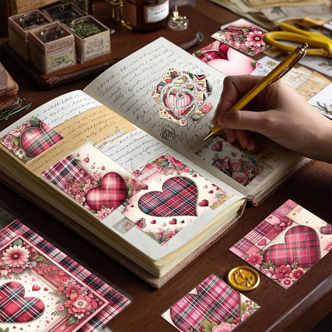 Vintage Valentine Scrapbook Paper Pad ,6"×6” Single-Sided Scrapbooking Decoupage Cardstock Origami Decorative Craft Paper Supplies for DIY Crafts, Card Making, Art Journaling, 24 Sheets 12 Designs
