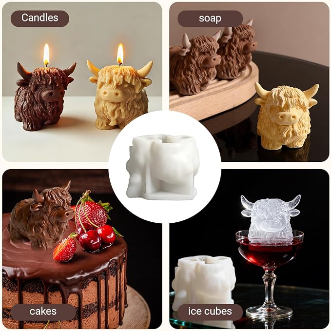 Cow-Shaped Silicone Molds for 3D Candle Making, Unique Animal Mold, Silicone Food Grade Moulds for Crafts Cake Jelly Gummy Wax Soap Ice Mould for Home Decor