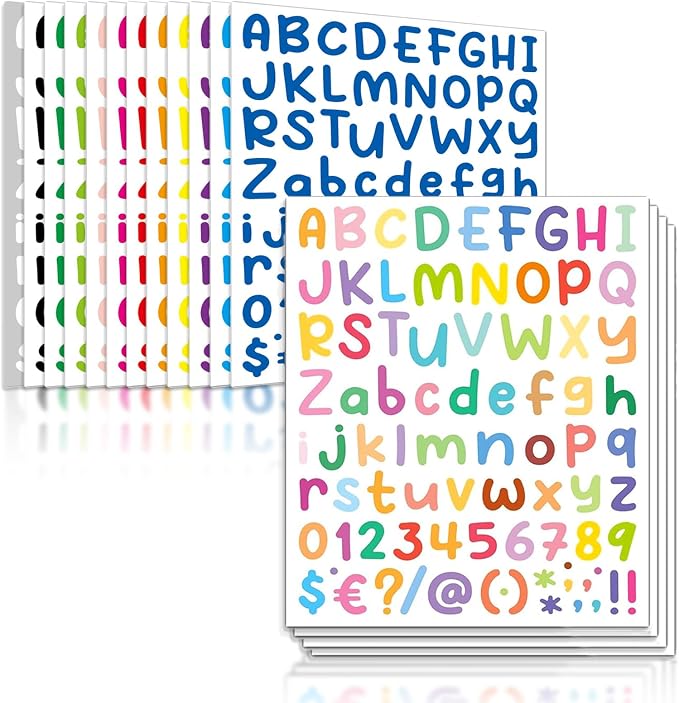 14 Sheets Letter Stickers, 1134 Pcs Colorful Self-Adhesive Vinyl Alphabet Number Stickers, Decor Decals for Graduation Cap, Classroom, Mailbox, Sign, Notebook, DIY Crafts