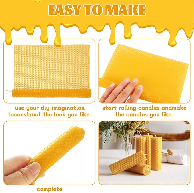 GBACHOOSE 8x8 inch Beeswax Sheets for Candle Making | Beeswax Sheets Wax Sheets for Candle Making Rolling DIY Kits for Adults, Kids, Crafts, Gifts(Yellow)