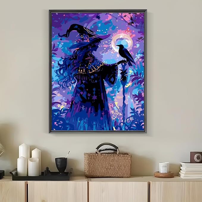 CraftBliss ArtVibe Paint by Numbers for Adults - Magic Witch DIY Acrylic Painting Kit on Canvas, Purple Night Fantasy Canvas Art for Wall Decor, Beginner Paint Kit, 16x20 Inch (No Frame)