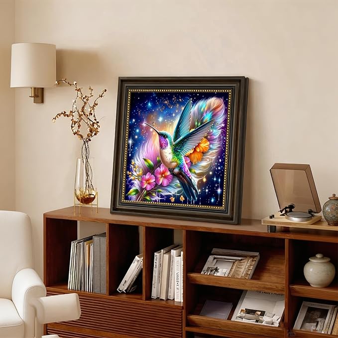 5D Hummingbird Diamond Art kits for Adults Beginners 13.8x13.8 Inch | Colorful Feather Galaxy Diamond Painting Kits DIY Full Round Drill Paint by Diamonds Dot Gem Art for Adults, Home Wall Decor