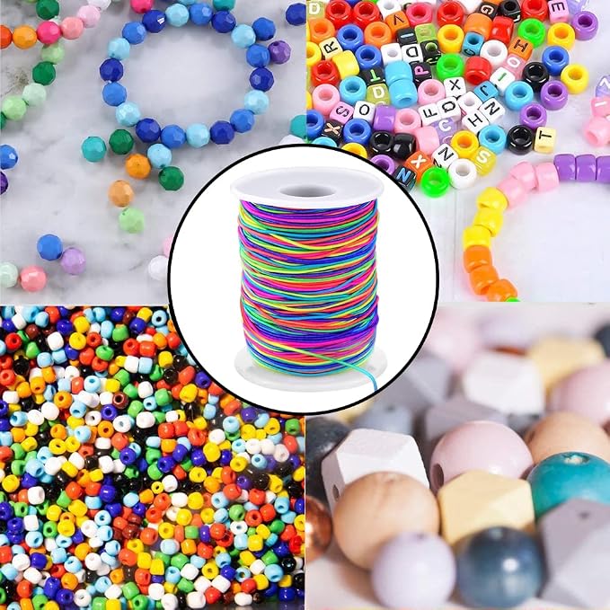 LUSTEMBER 1mm Stretchy Bracelet String, Sturdy Rainbow Elastic String Elastic Cord for Jewelry Making, Necklaces, Beading and Crafts (Pack of 2)