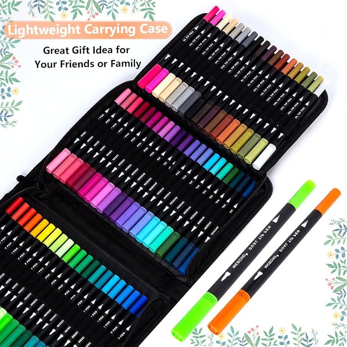 Nicecho 72 Colors Dual Tip Art Markers Pens for Adult Coloring Books | Brush Tip + Fine Tip, Coloring Marker for Drawing Journaling Note Taking Lettering, Durable Case