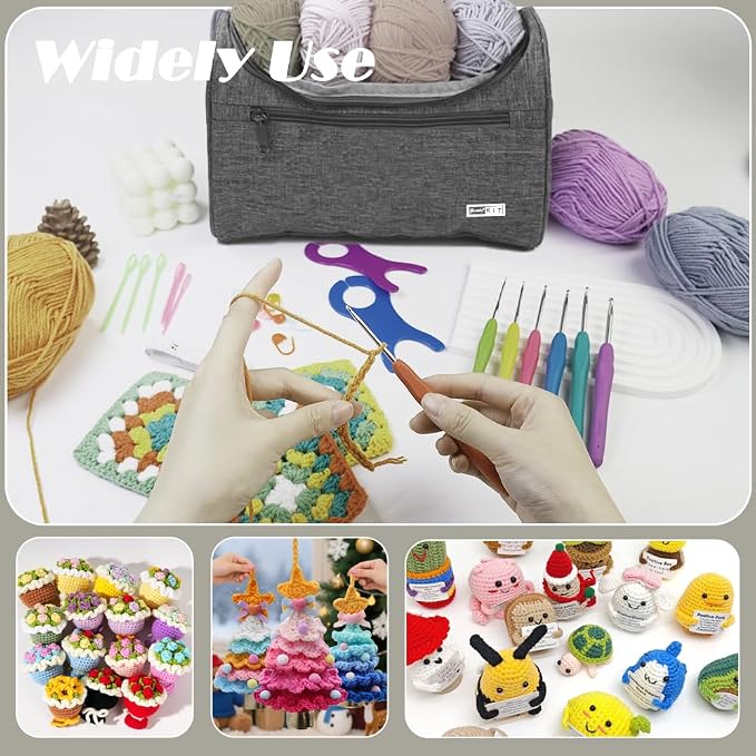 Yarniss Crochet Kit for Beginners,All Inclusive Crochet Set for Adults,Grey | 840 Yards Crochet Yarn and 12 Sizes (2.0-8.0mm) Ergonomic Hooks with Organizer Bag,Learn to Crochet with Step by Step Video T