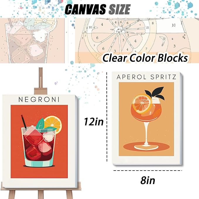 4 Pack Small Framed Paint by Numbers Kit for Adults Beginner 8x12 Inch | Easy Frame Cocktail Paint by Number Kit for Adults beginner on Canvas Mini