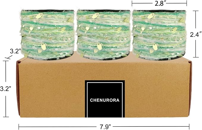 Artisanal Yarn Collection Multifiber Fancy Yarn with Sequins & Iridescent Shimmering Threads for Knitting Crocheting Crafts DIY, Set of 3 Rolls (Pastel Lime)