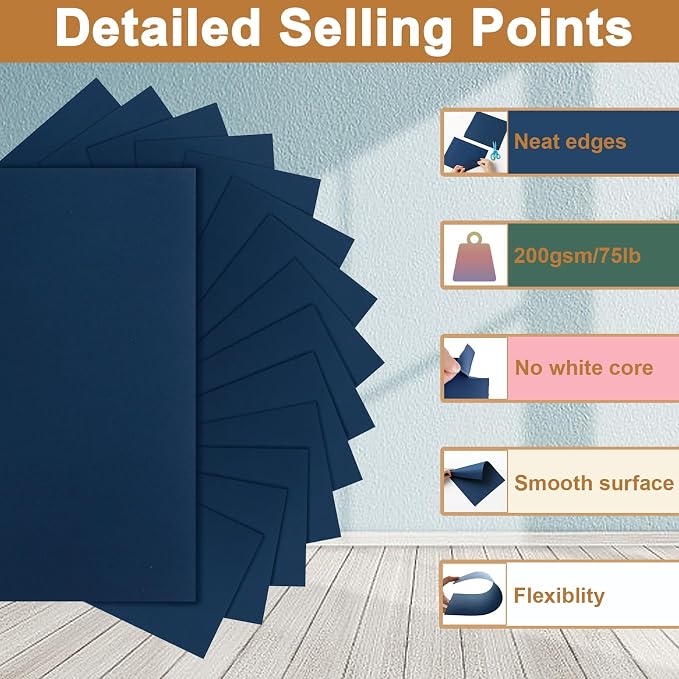 Silunkia 100 Sheets Navy Blue Cardstock 5 Assorted Size 75lb