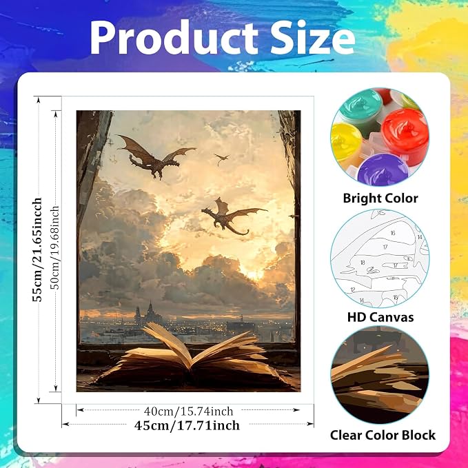 Dragon Paint by Numbers Kit for Adults Beginner, Magic Academy Paint by Numbers for Adult, Acrylic Paint by Number Kits Suitable for Home Wall Art Decor Gifts 16x20 Inch