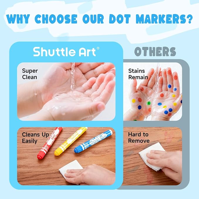 Shuttle Art Dot Markers, 60 Pack 12 Colors Washable Dot Markers with 135 Activity Sheets, 5 Activity Books, Fun Art Supplies for Kids Toddlers and Preschoolers, Non Toxic Water-Based Paint Daubers