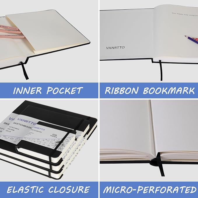 Vanrtto Hardcover Square Sketch Book, Mixed Media Sketchbook 10x10 Inch | Hardcover Square Sketchbook 120lb/200GSM Sketchbook Drawing Paper for Watercolor Mixed Media, 60 Sheets/120 Pages Sketch Pad