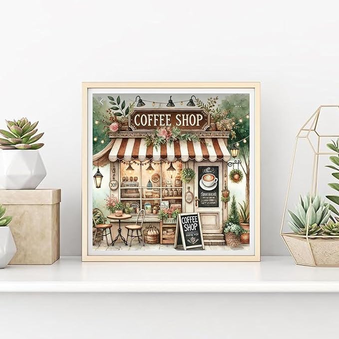 Diamond Art Kits for Adults,Coffee Shop Diamond Painting,13.8 x 13.8 Inch