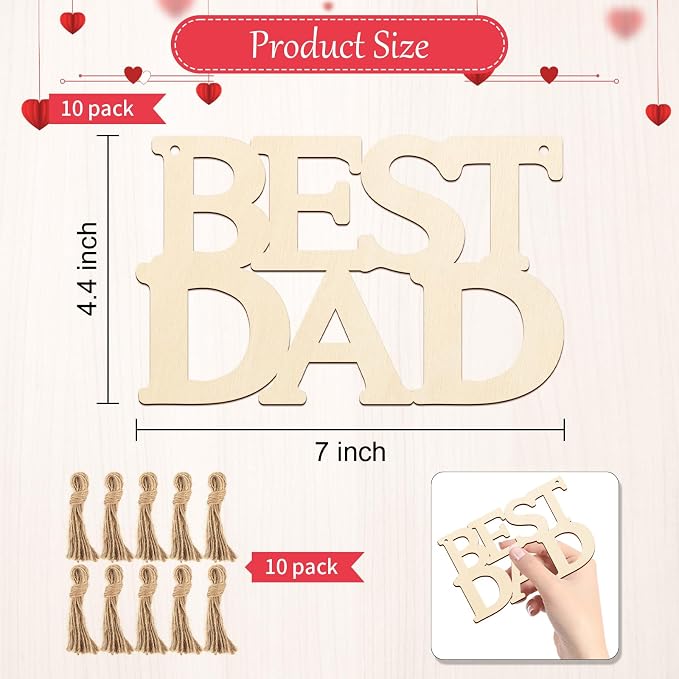 Wooden BSETDAD Letter Ornaments to Paint 7 Inch, Large Size Father Day Wooden Cutout DIY Blank Unfinished Wood Discs Father's Gifts Ornament for Crafts Hanging Decorations(10PCS)